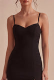 Vestido formal negro Bodycon tirantes midi con abertura