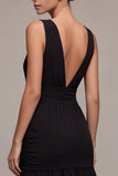 Vestido de corbata negra Midi sin espalda y escote en V