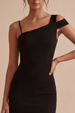 Vestido formal negro de un solo hombro corto con abertura