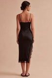 Vestido formal Midi de tirantes finos negro bodycon abertura