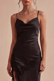 Vestido formal Midi de tirantes finos negro bodycon abertura