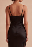 Vestido formal Midi de tirantes finos negro bodycon abertura