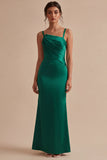 Vestido formal de sirena largo y arrugado verde oscuro