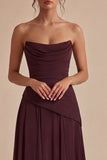 Vestido formal largo sin tirantes de Borgoña Línea A