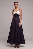 Vestido formal de tirantes largos en blanco y negro