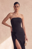 Vestido formal largo largo sin tirantes de sirena sin tirantes con abertura