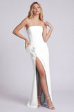 Vestido formal largo largo sin tirantes de sirena sin tirantes con abertura