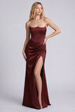 Corsé sin tirantes negro con trozo, vestido formal largo de sirena con abertura