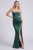 Corsé sin tirantes negro con trozo, vestido formal largo de sirena con abertura