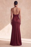 Vestido formal largo de sirena con escote halter y fruncido