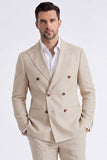 Trajes beige de solapa de dos piezas con pico doble cruzado