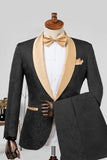 Trajes de solapa de hombre con chal de champán Jacquard de dos piezas