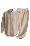Conjunto de lino azul claro de 2 piezas para hombres