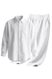 Conjunto de lino azul claro de 2 piezas para hombres