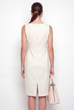 Vestido de trabajo midi bodycon escote bateau de marfil con abertura