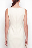 Vestido de trabajo midi bodycon escote bateau de marfil con abertura