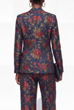 Trajes Jacquard Jacquard florales de dos piezas negros de dos piezas y un botón