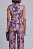 Trajes de mujer de dos piezas con escote en V floral rosa azul marino con cinturón