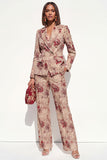 Traje de solapa floral con pico de dos piezas y bolsillos para mujer con solapa floral y solapa de dos piezas