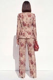 Traje de solapa floral con pico de dos piezas y bolsillos para mujer con solapa floral y solapa de dos piezas