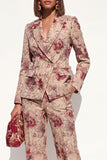 Traje de solapa floral con pico de dos piezas y bolsillos para mujer con solapa floral y solapa de dos piezas