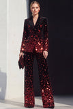 Trajes de solapa de dos piezas con solapa de dos piezas y lentejuelas de champán negro
