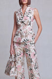 Trajes de mujer de solapa Peak Peak Floral Grey Blue Jacquard
