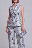 Trajes de mujer de solapa Peak Peak Floral Grey Blue Jacquard