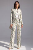 Trajes de mujer florales ajustados de dos piezas, verde polvoriento, abierto