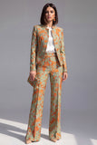 Trajes de mujer florales ajustados de dos piezas, verde polvoriento, abierto