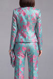 Trajes de mujer florales ajustados de dos piezas, verde polvoriento, abierto