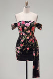 Vestido negro bodycon bodycon flores de bienvenida con banda