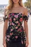 Vestido negro bodycon bodycon flores de bienvenida con banda