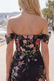 Vestido negro bodycon bodycon flores de bienvenida con banda