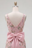 Vestido rosa bodycon bodycon floral de bienvenida con abertura