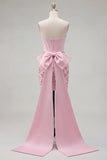 Vestido de bienvenida rosa bodycon floral sin tirantes y lazo
