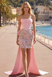 Vestido de bienvenida rosa bodycon floral sin tirantes y lazo