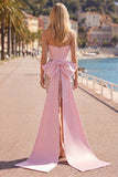Vestido de bienvenida rosa bodycon floral sin tirantes y lazo