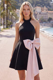 Vestido corto de bienvenida de bienvenida con cuello en línea en A y cuello en forma de línea en forma de línea en forma de A, vestido de bienvenida corto con lazo grande