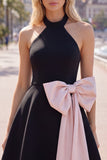 Vestido corto de bienvenida de bienvenida con cuello en línea en A y cuello en forma de línea en forma de línea en forma de A, vestido de bienvenida corto con lazo grande