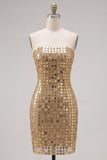 Vestido de bienvenida a casa con bodycon dorado sin tirantes y brillante