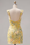 Vestido de Homecon Bodycon Sweetheart bordado con lentejuelas amarillas