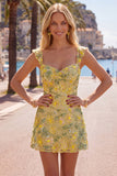Vestido de Homecon Bodycon Sweetheart bordado con lentejuelas amarillas