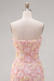 Vestido corto corto rosa sin tirantes floral bodycon cortes a casa con cuentas