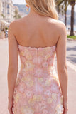 Vestido corto corto rosa sin tirantes floral bodycon cortes a casa con cuentas