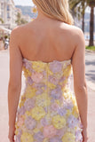 Vestido corto corto rosa sin tirantes floral bodycon cortes a casa con cuentas