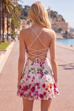 Vestido corto de bienvenida corto con tirantes cortos de flor roja roja y bordado
