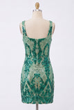 Vestido de bienvenida a casa con lentejuelas bodycon cuello cuadrado verde oscuro brillante