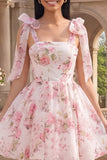 Vestido de bienvenida de chiffon de chiffon en línea A de flor rosa blanca
