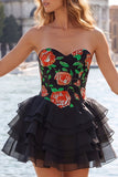 Vestido de bienvenida a casa, floral de escaleras dorado y negro, línea A, con encaje en la espalda